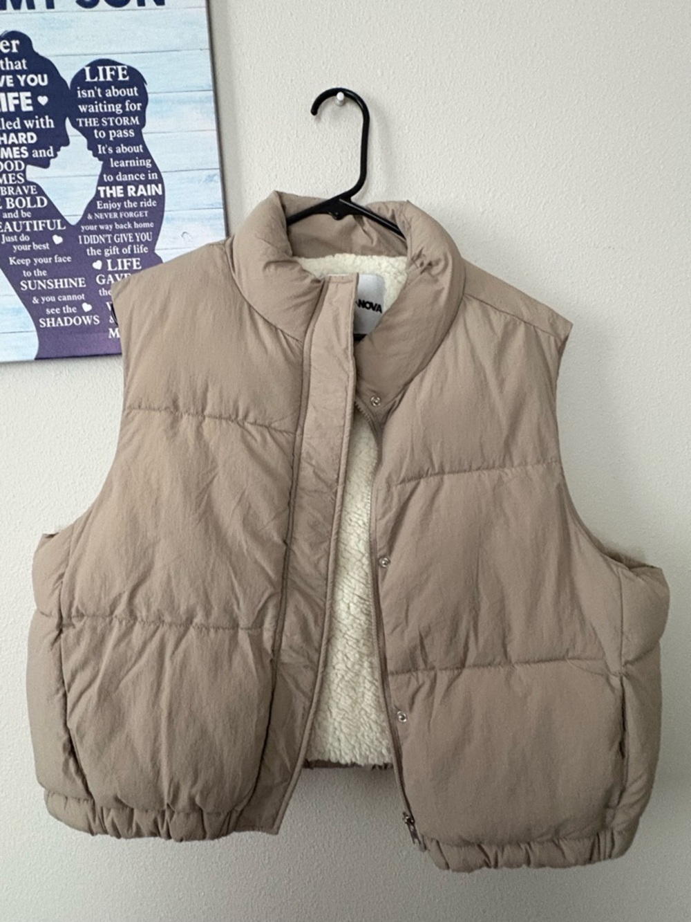 Women's Taupe Puffer Vest with Sherpa Lining